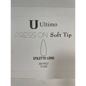 Ultimo Press On Soft Tip Stiletto Long False Nails‎ 500 Piece 10 Size
